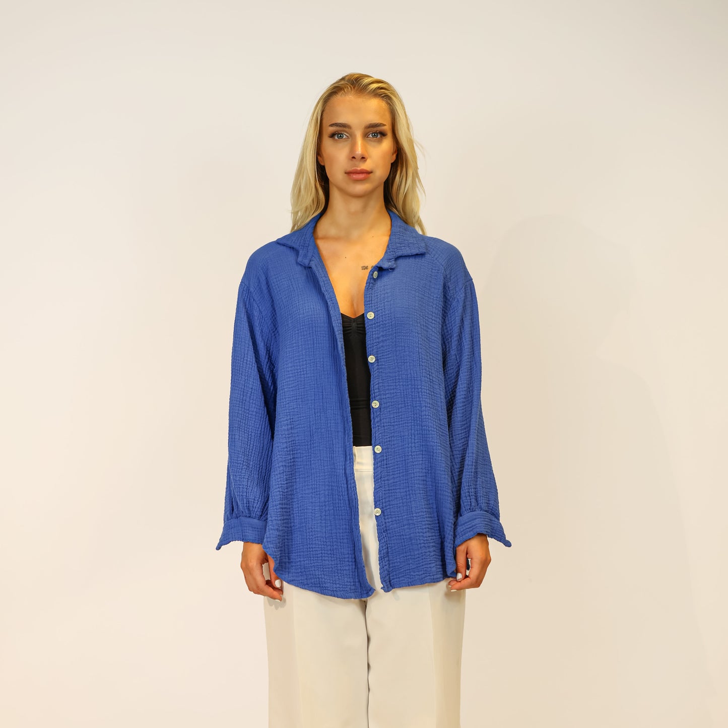 Musselin Hemd Blau