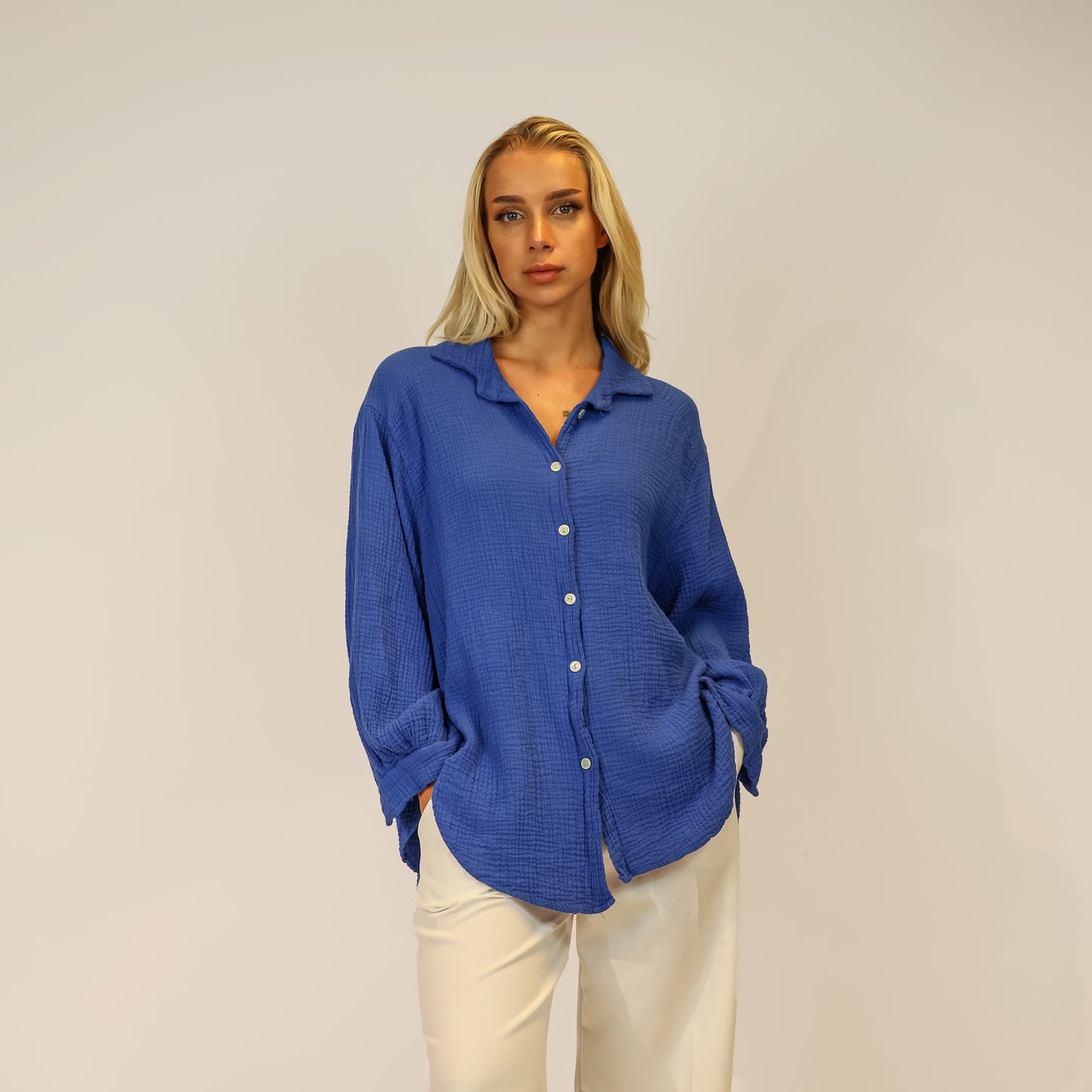 Musselin Hemd Blau