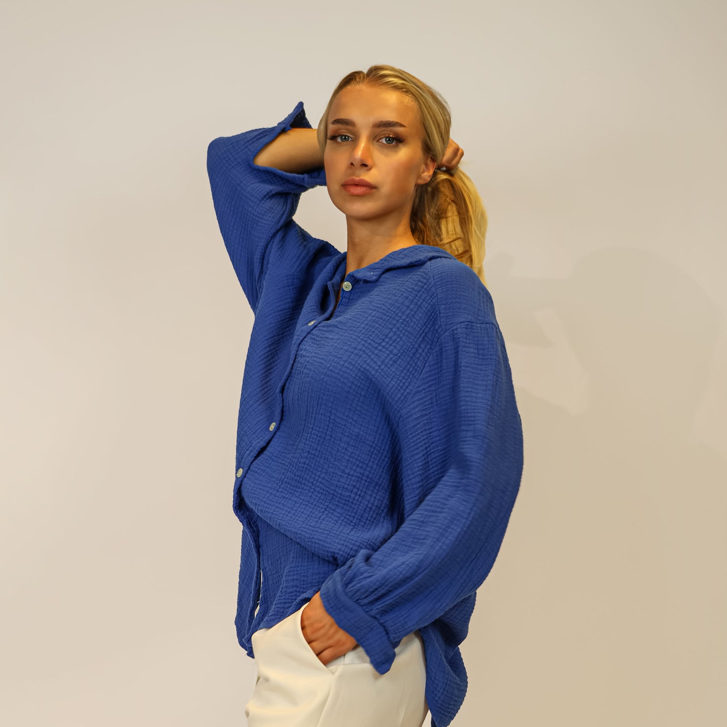 Musselin Hemd Blau