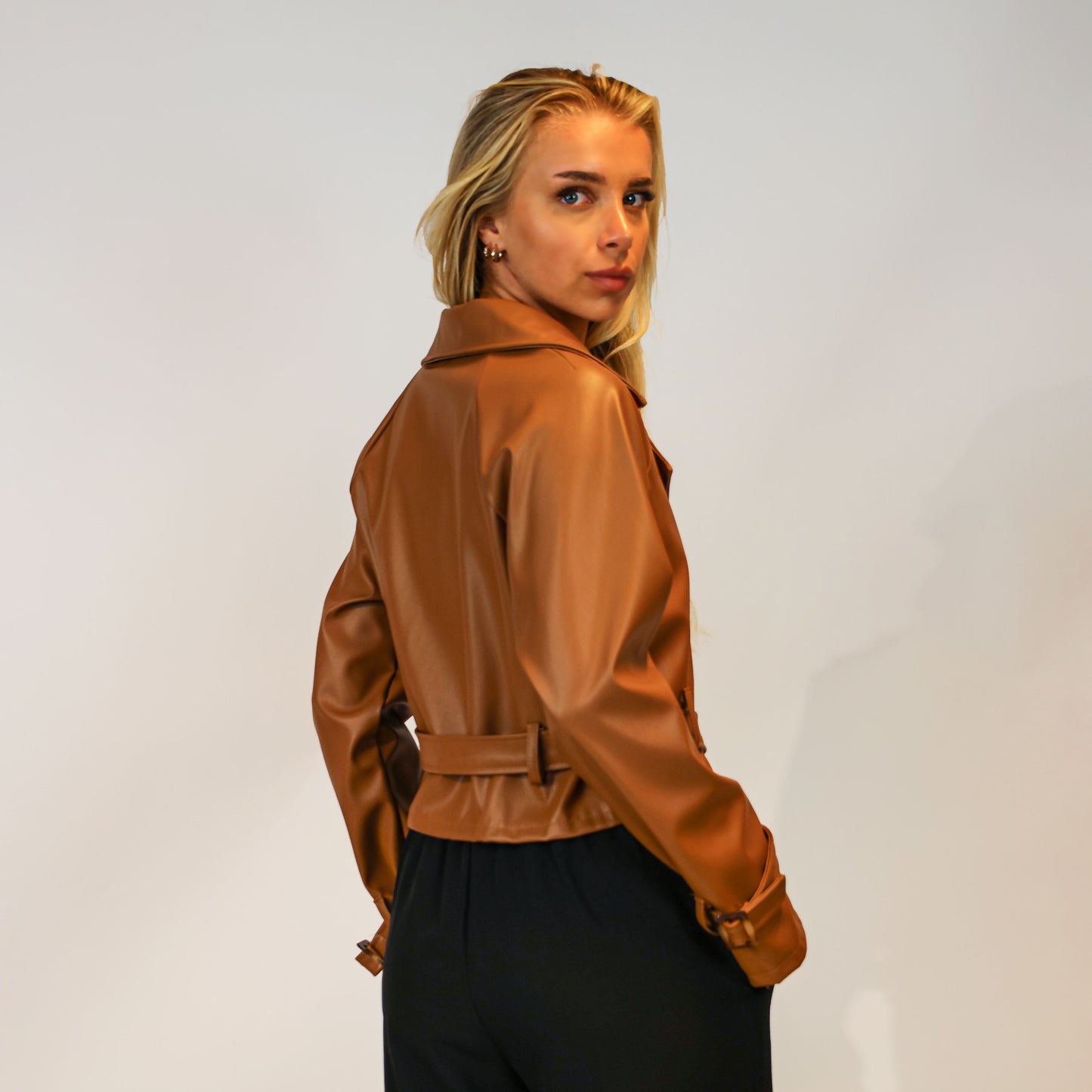 Kunst Leder Jacke Braun