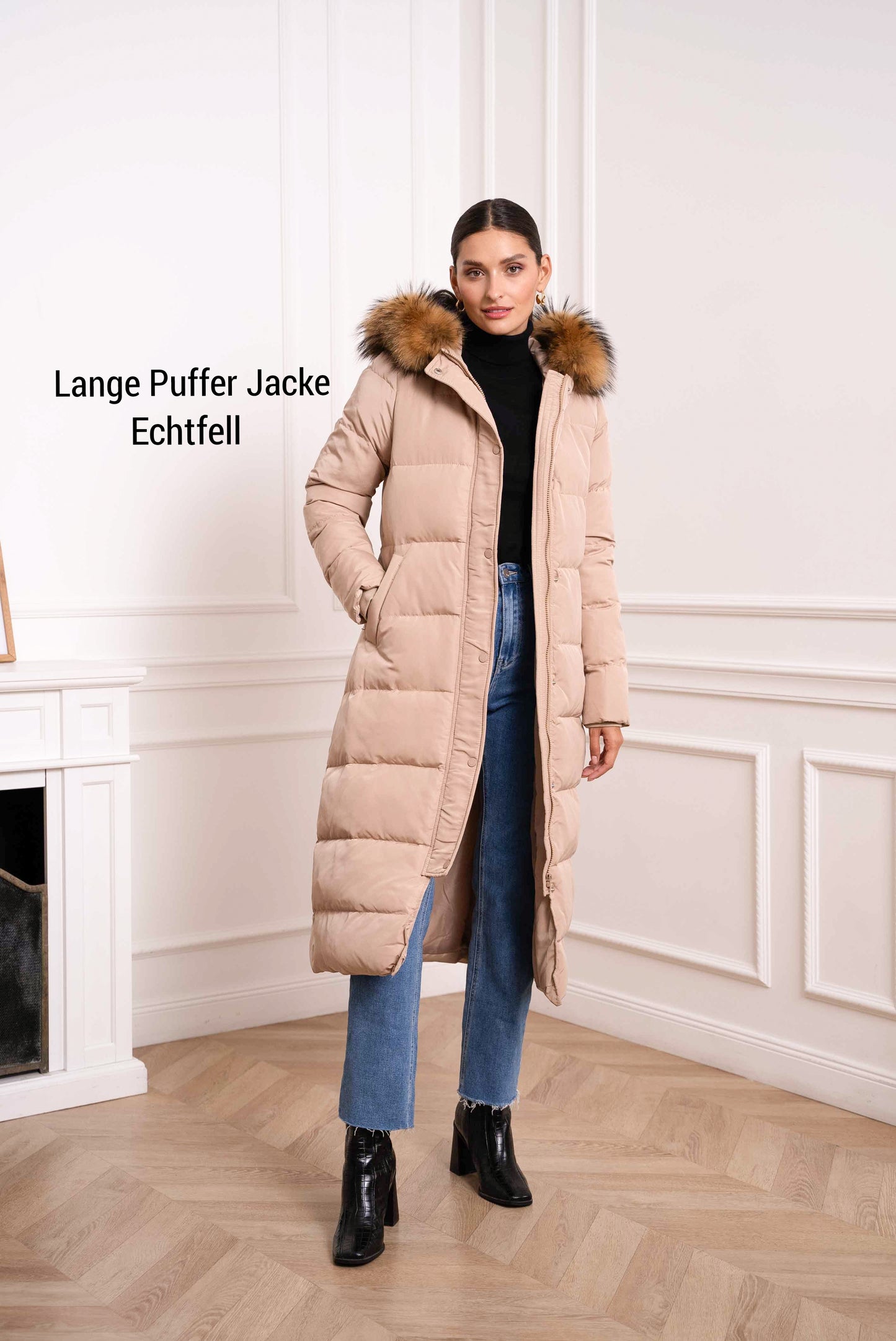 Lange Puffer Jacke Echtfell