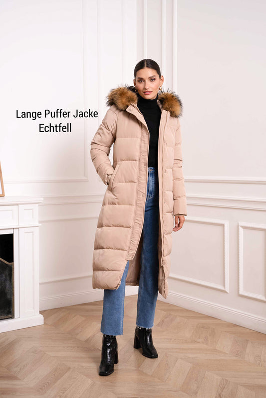 Lange Puffer Jacke Echtfell